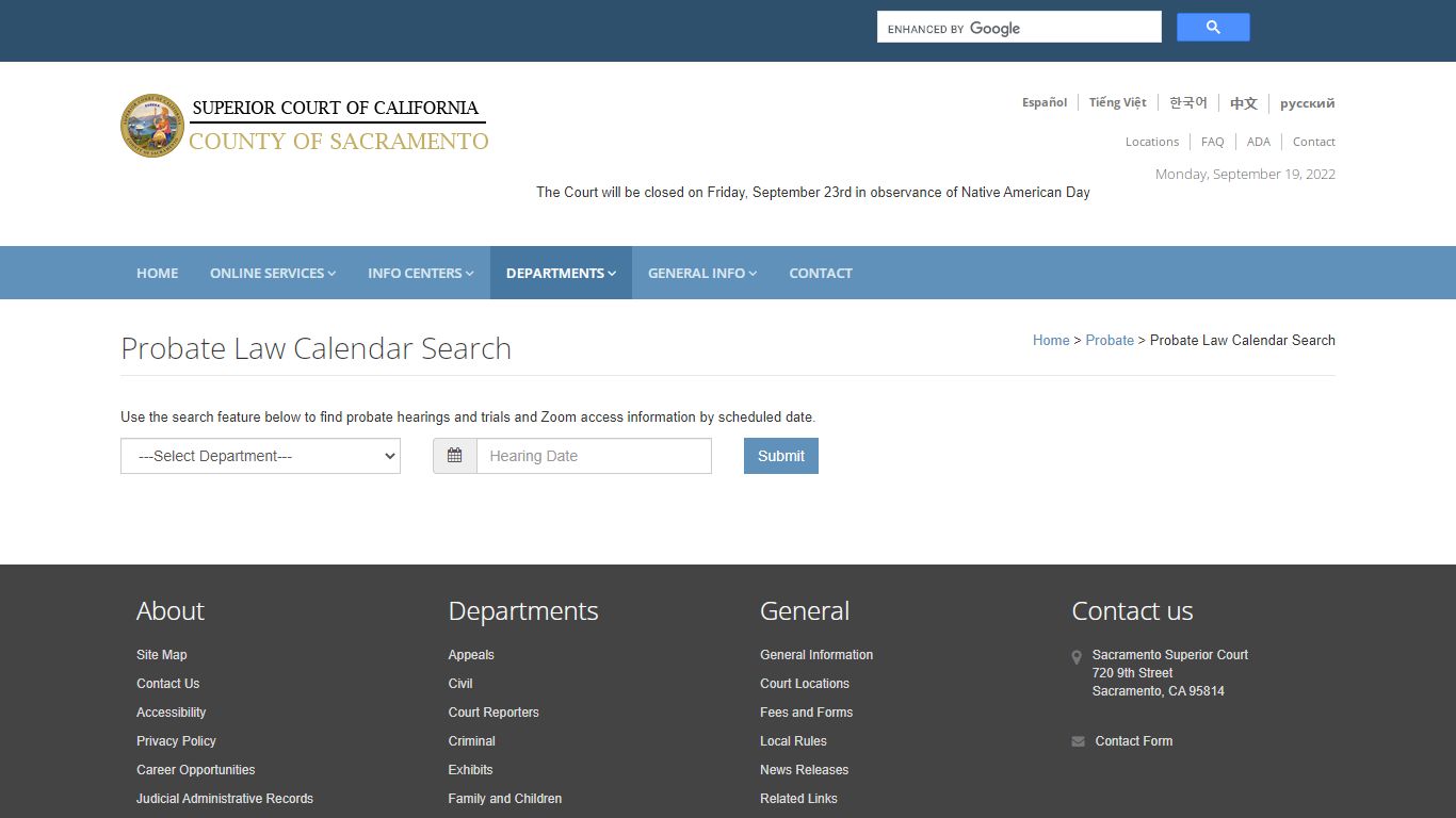 Probate Calendar Search: Sacramento Superior Court - California